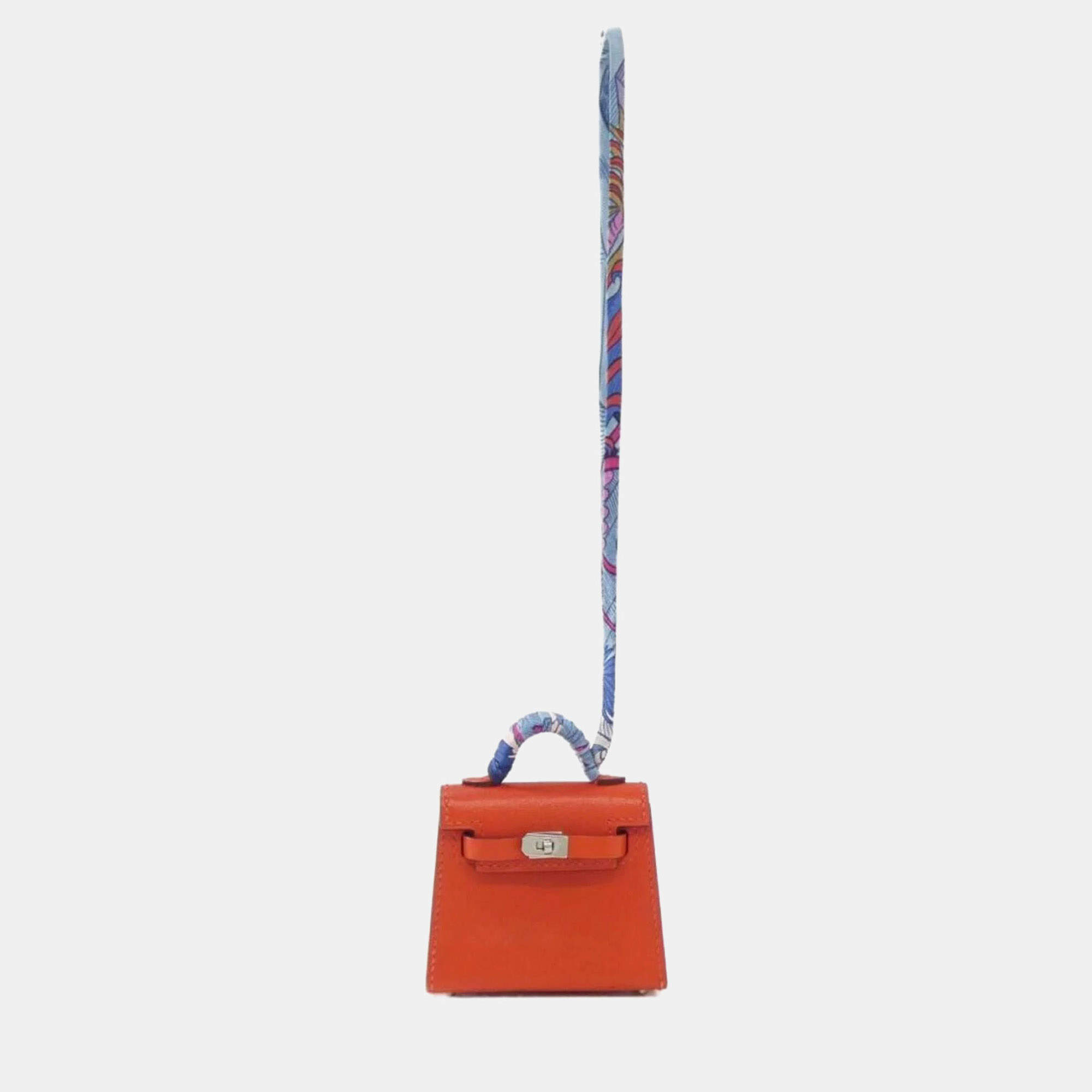 Pre Owned Hermes Kelly Twilly Mini Capucine Tadelakt Leather Silk Bag Charm