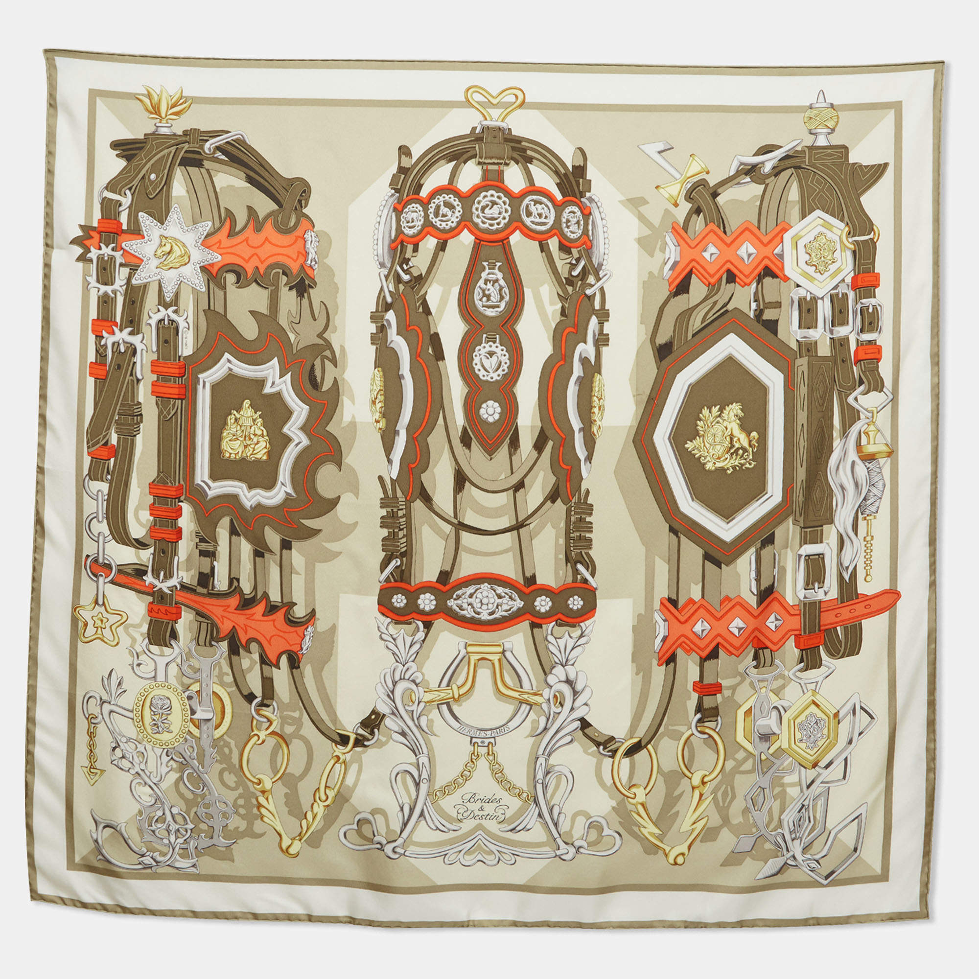 Pre Owned Hermès Multicolor Silk Brides Et Destin Scarf 90