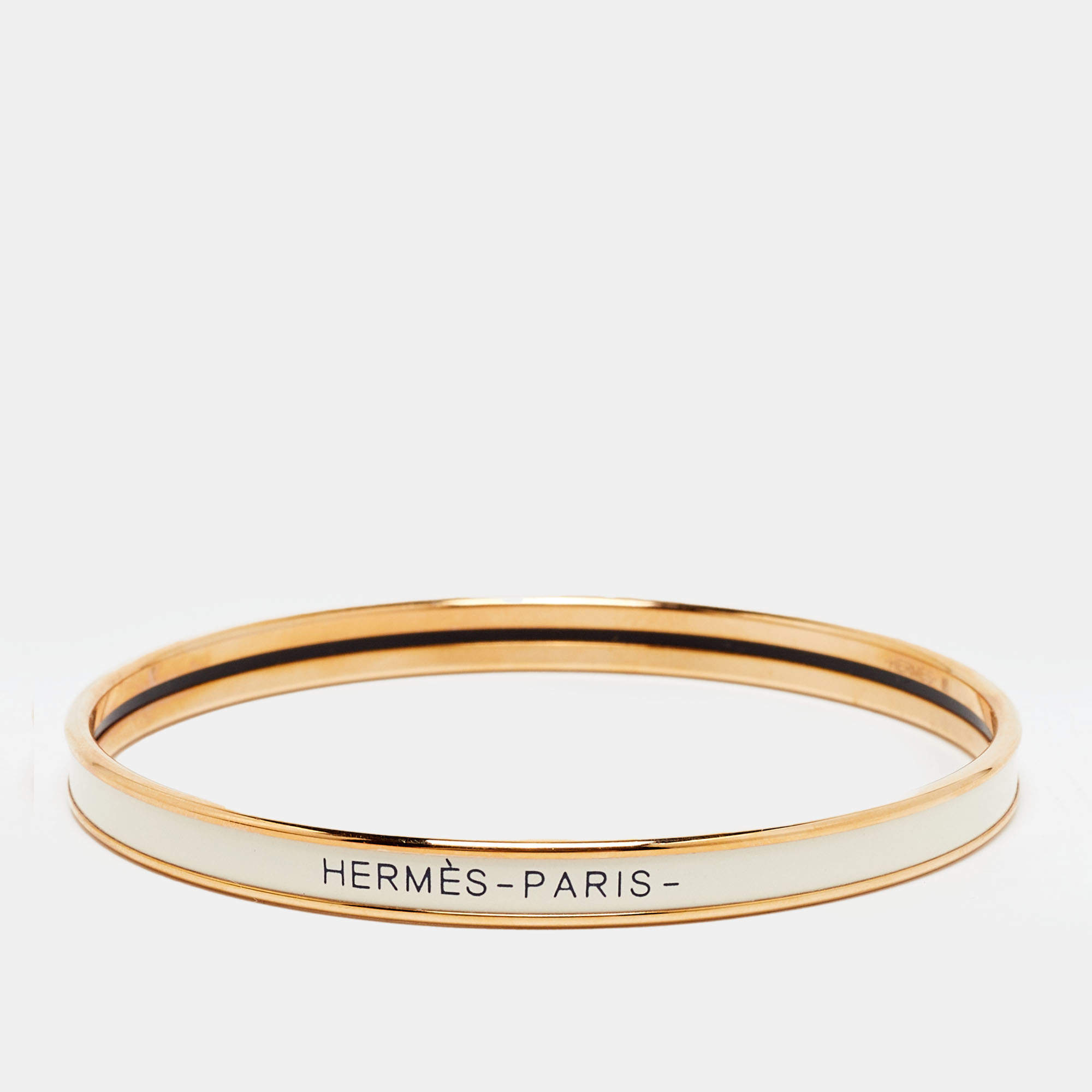 Pre Owned Hermès Uni Enamel Rose Gold Plated Bangle Bracelet