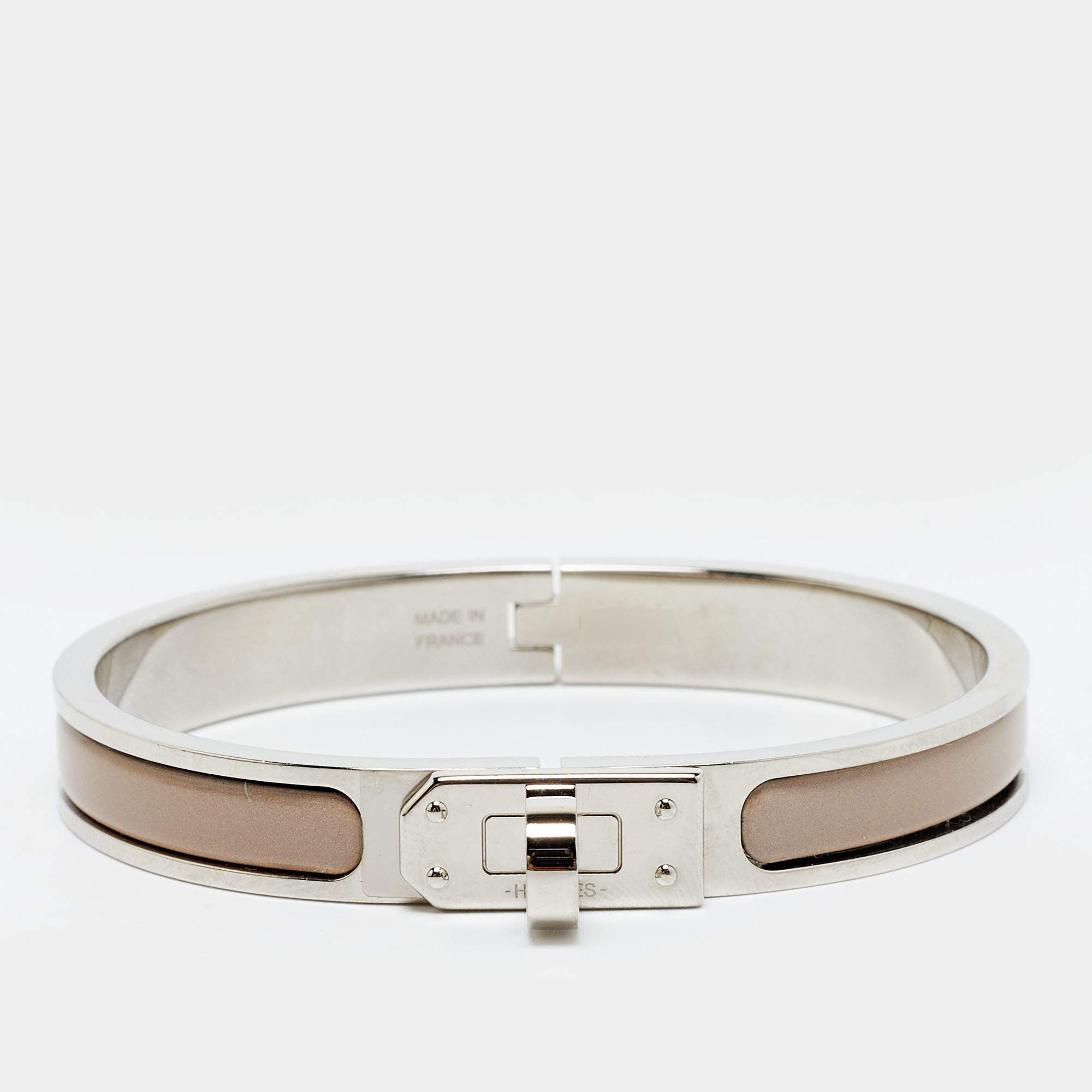 Pre Owned Hermès Clic Kelly Enamel Palladium Plated Bracelet