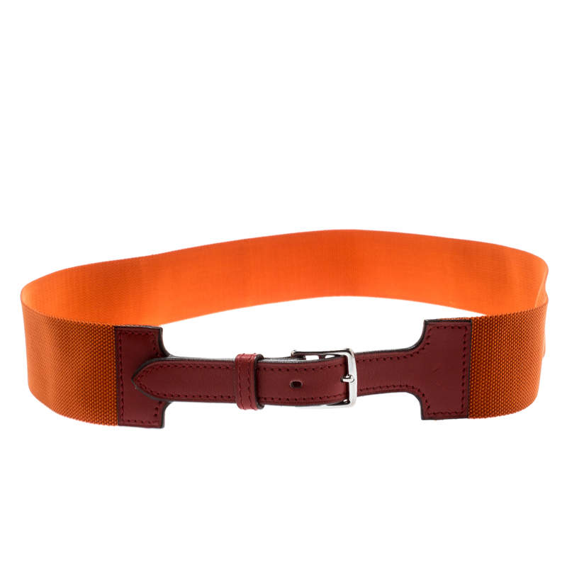 Pre Owned Hermes Orange Nylon and Leather Belt Size 90 CM