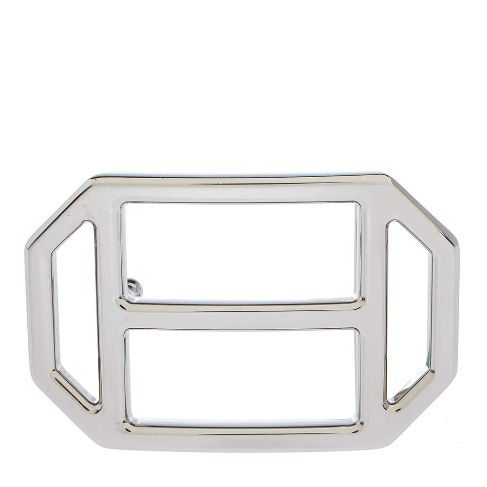 Pre Owned Hermes Silver Metal Tone H Hexagonal Buckle