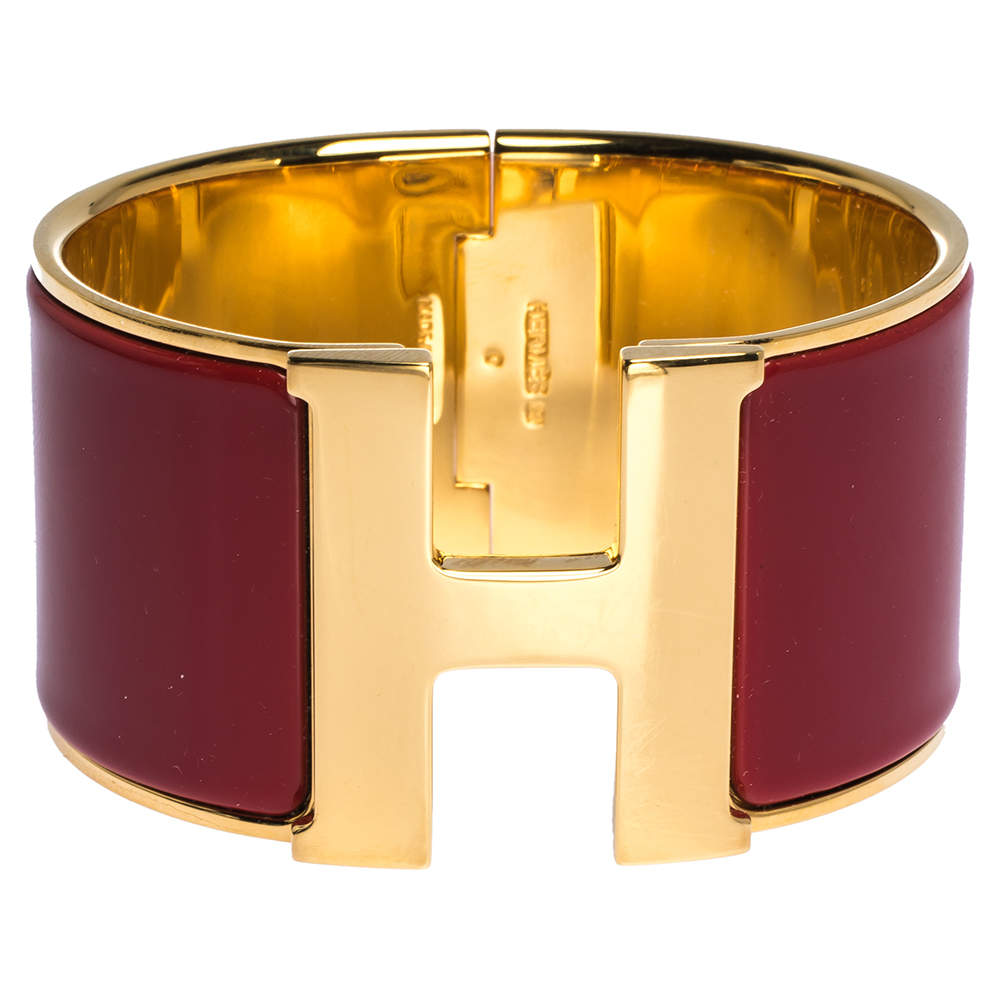 Hermes Clic Clac H Red Enamel Gold Plated XL Bracelet GM