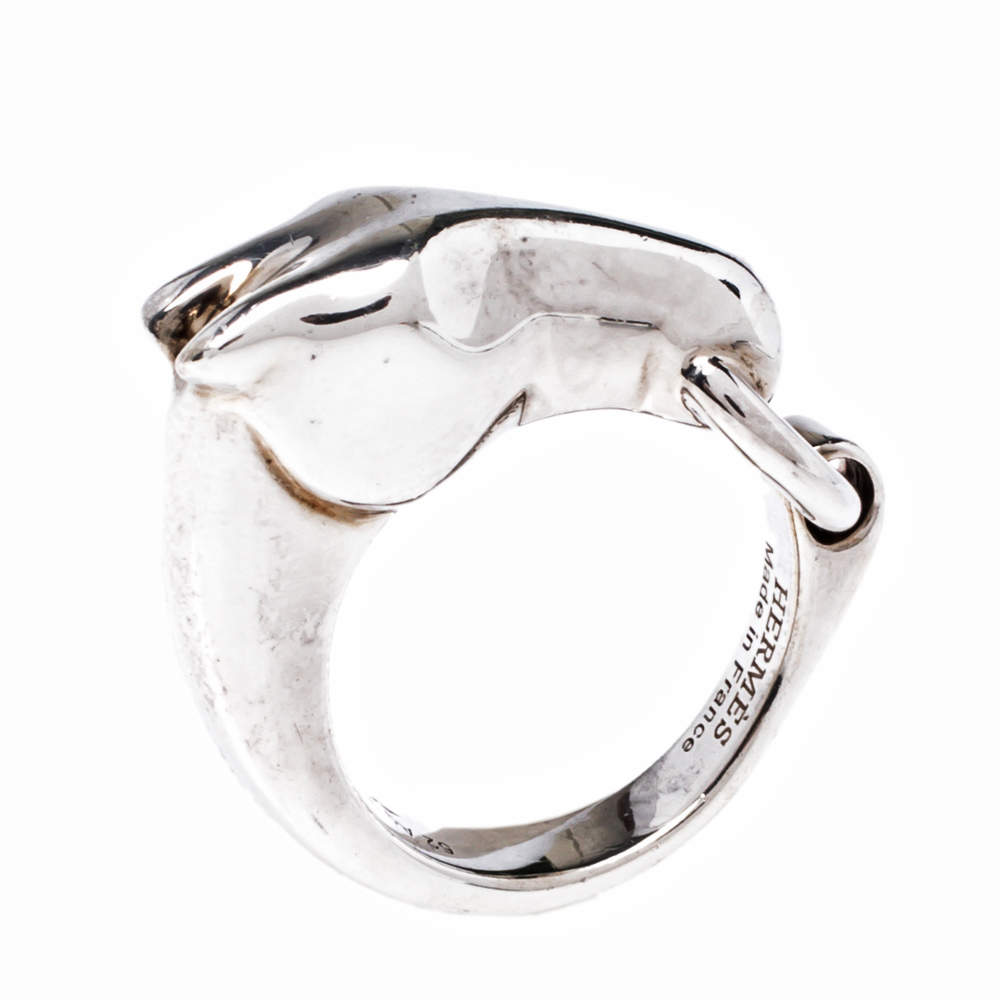 Pre Owned Hermès Sterling Silver Galop Ring Size EU 52