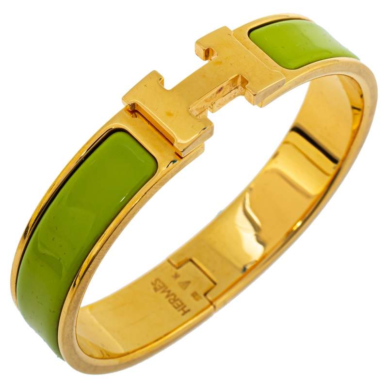 Hermes Clic H Lime Green Enamel Bracelet