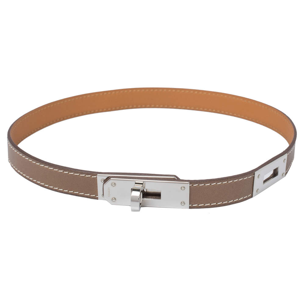 Hermes Kelly Leather Palladium Plated Choker Necklace  