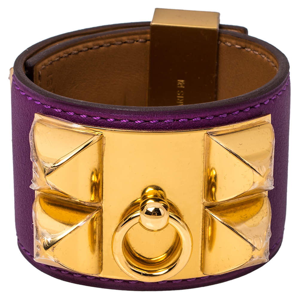Pre Owned Hermès Anemone Leather Collier de Chien Cuff Bracelet S