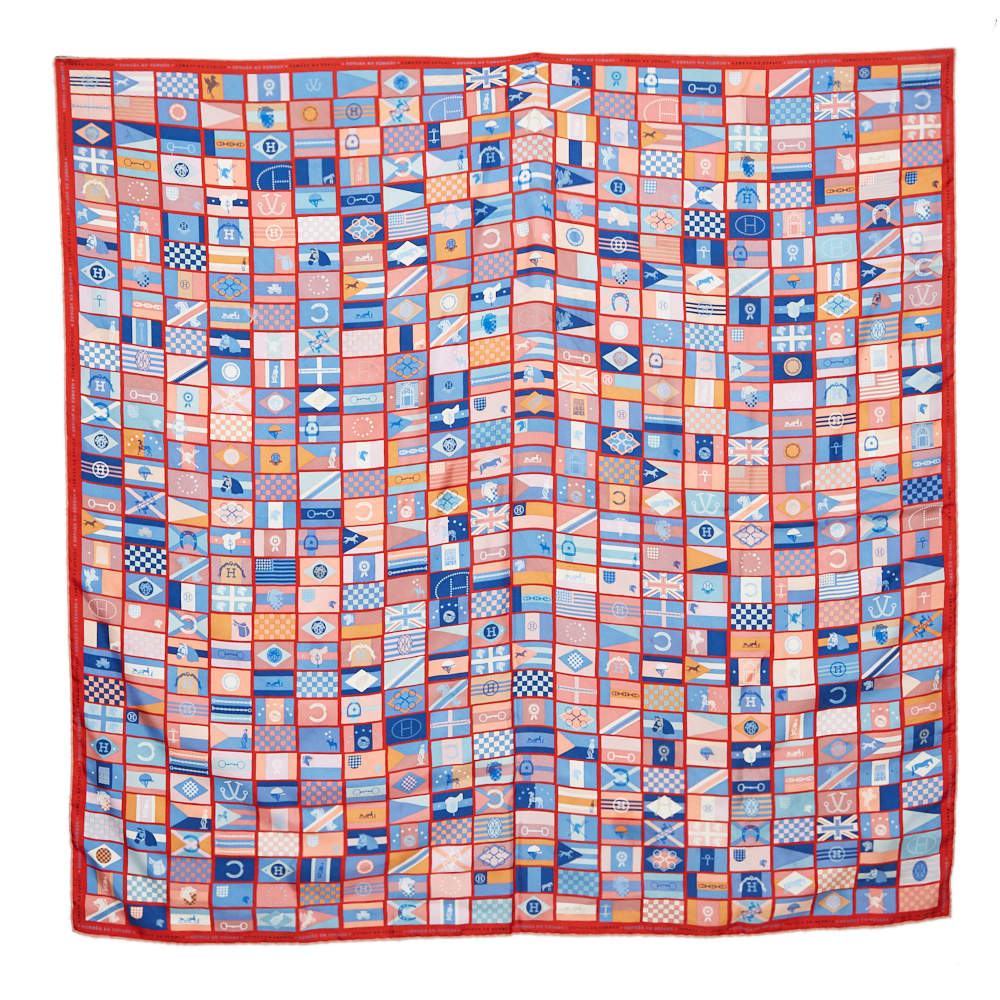Pre Owned Hermès Red Voyage en Hermès Silk Scarf