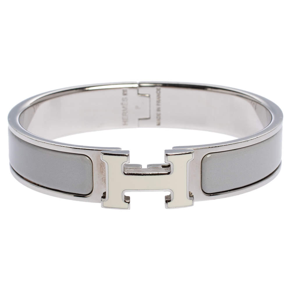 Pre Owned Hermes Clic H Bi-Color Enamel Palladium Plated Bracelet PM