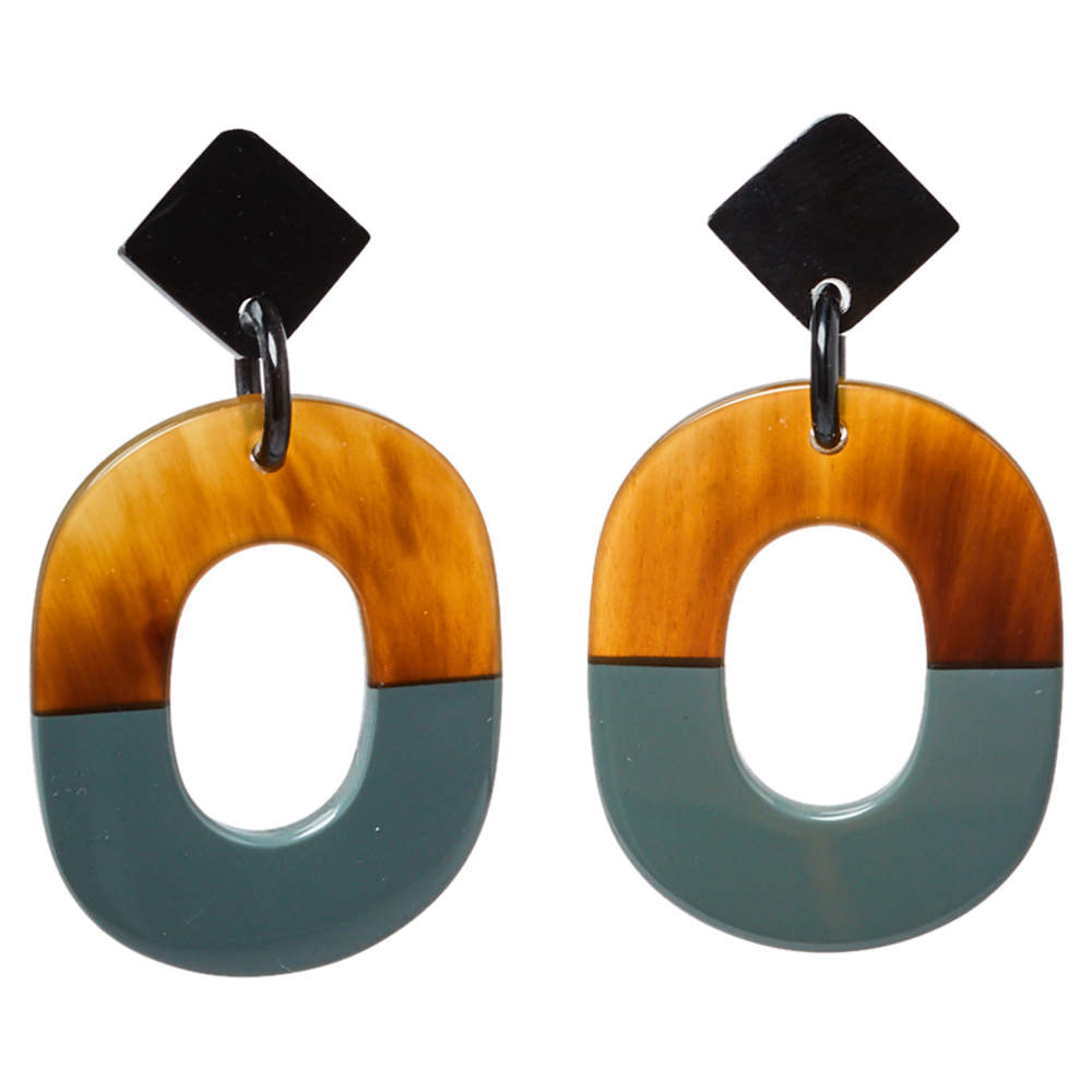 Pre Owned Hermes Isthme Lacquered Buffalo Horn Drop Earrings