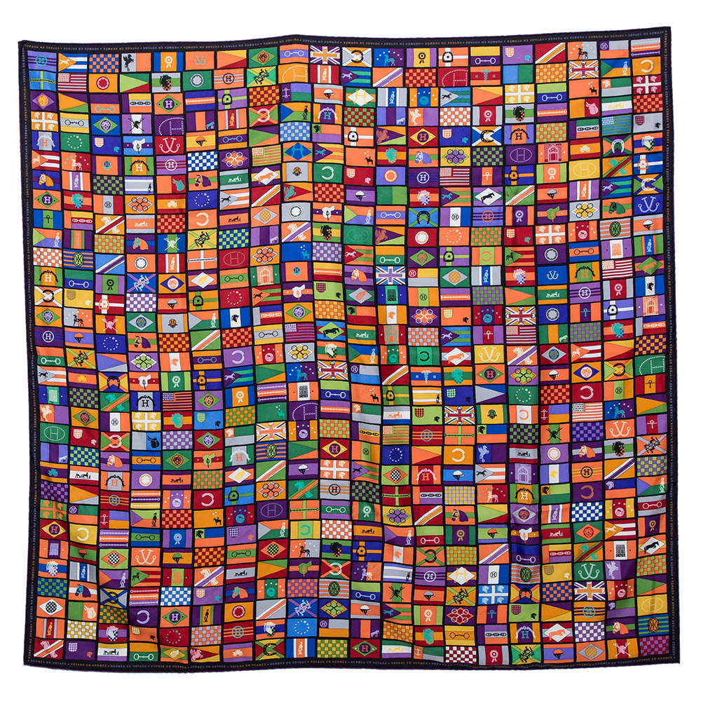 Hermes Multicolor en Voyage Printed Silk Square Scarf