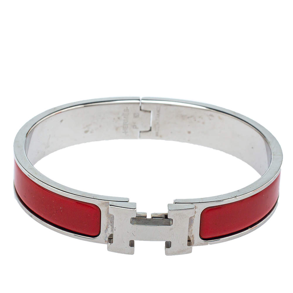Hermès Clic H Red Enamel Palladium Plated Narrow Bracelet PM 
