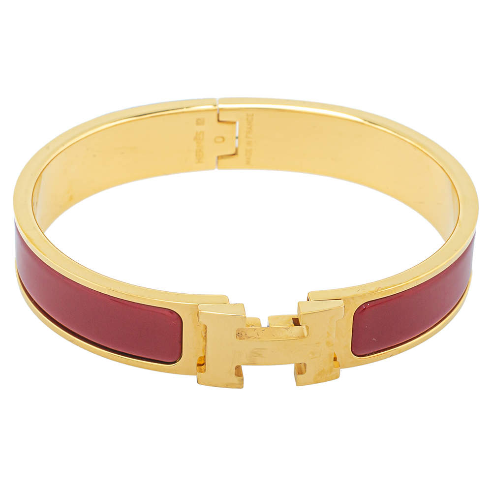 Hermès Clic H Red Enamel Gold Plated Narrow Bracelet PM 