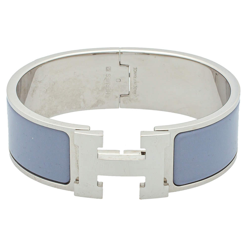 Hermès Clic Clac H Lavender Enamel Palladium Plated Wide Bracelet GM 