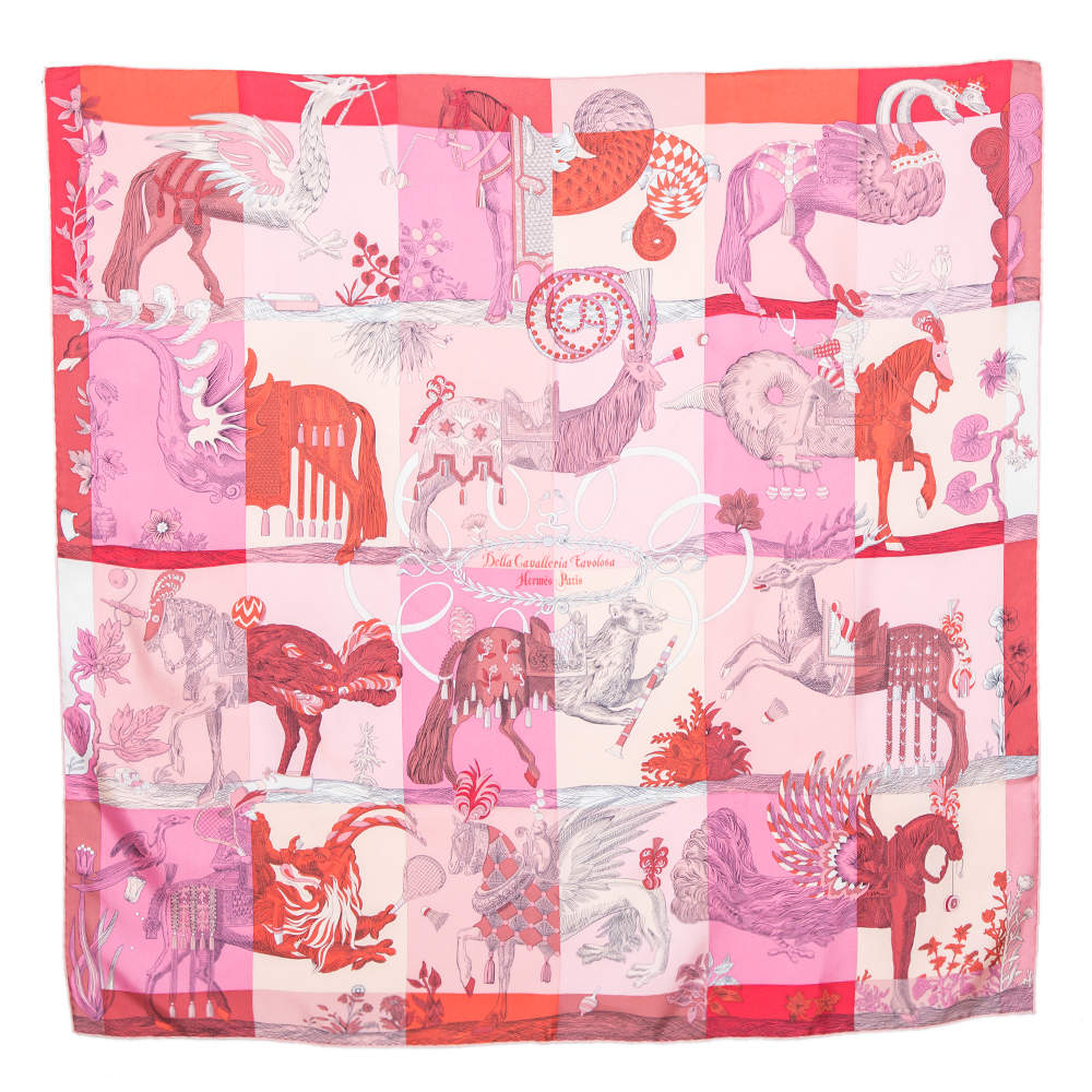 Pre Owned Hermes Pink Della Cavalleria Favolosa Silk Scarf
