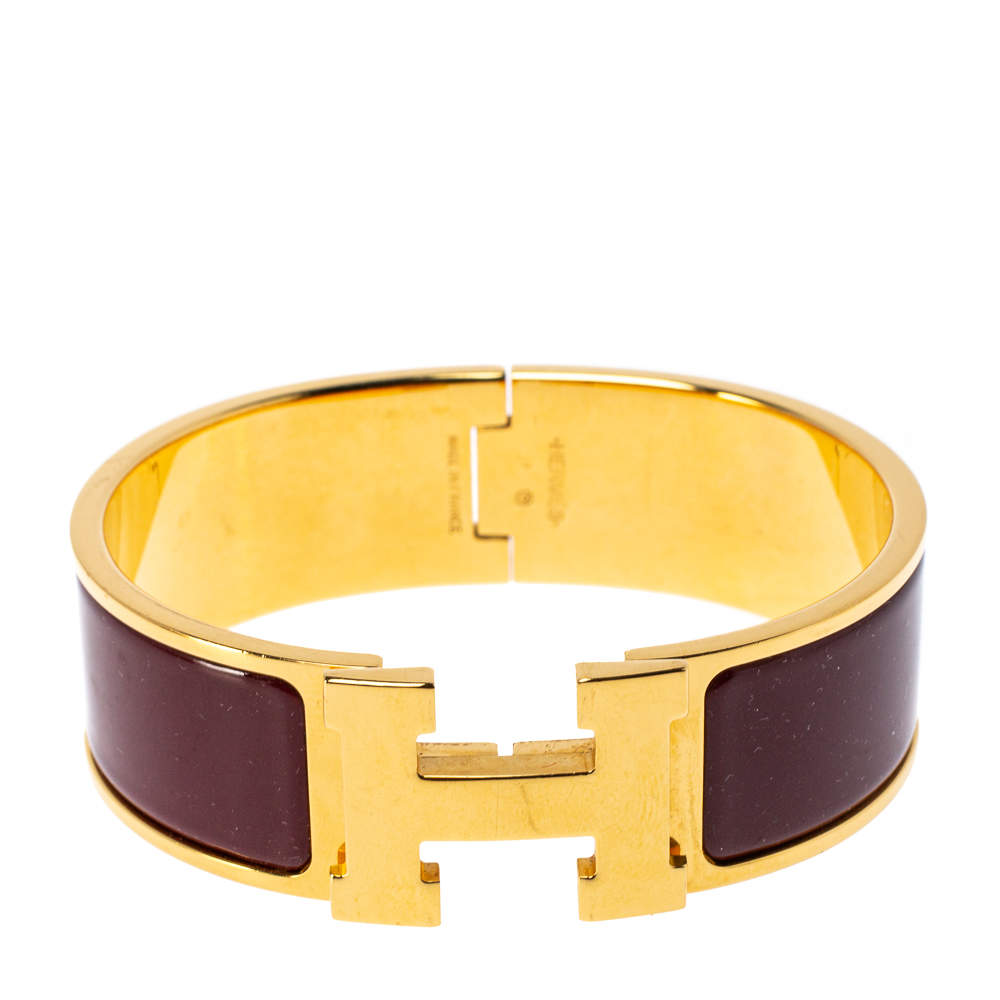 Hermès Clic Clac H Rouge Enamel Gold Plated Wide Bracelet PM 