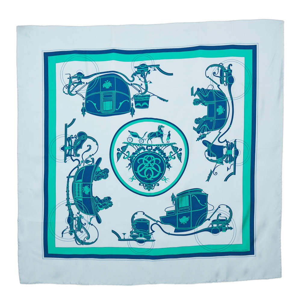 Hermes Blue Ex-Libris Silk Scarf