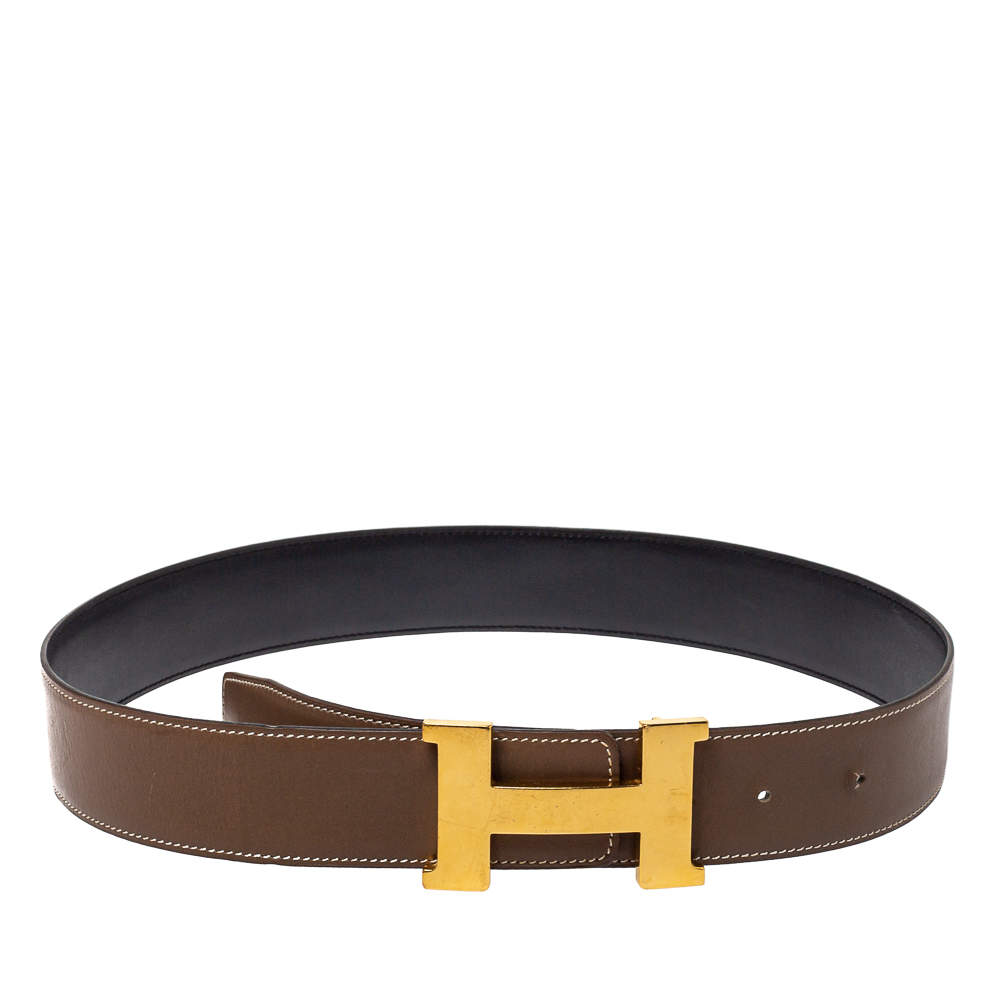 Pre Owned Hermes Taupe/Black Swift Leather Reversible Constance Belt 80 CM