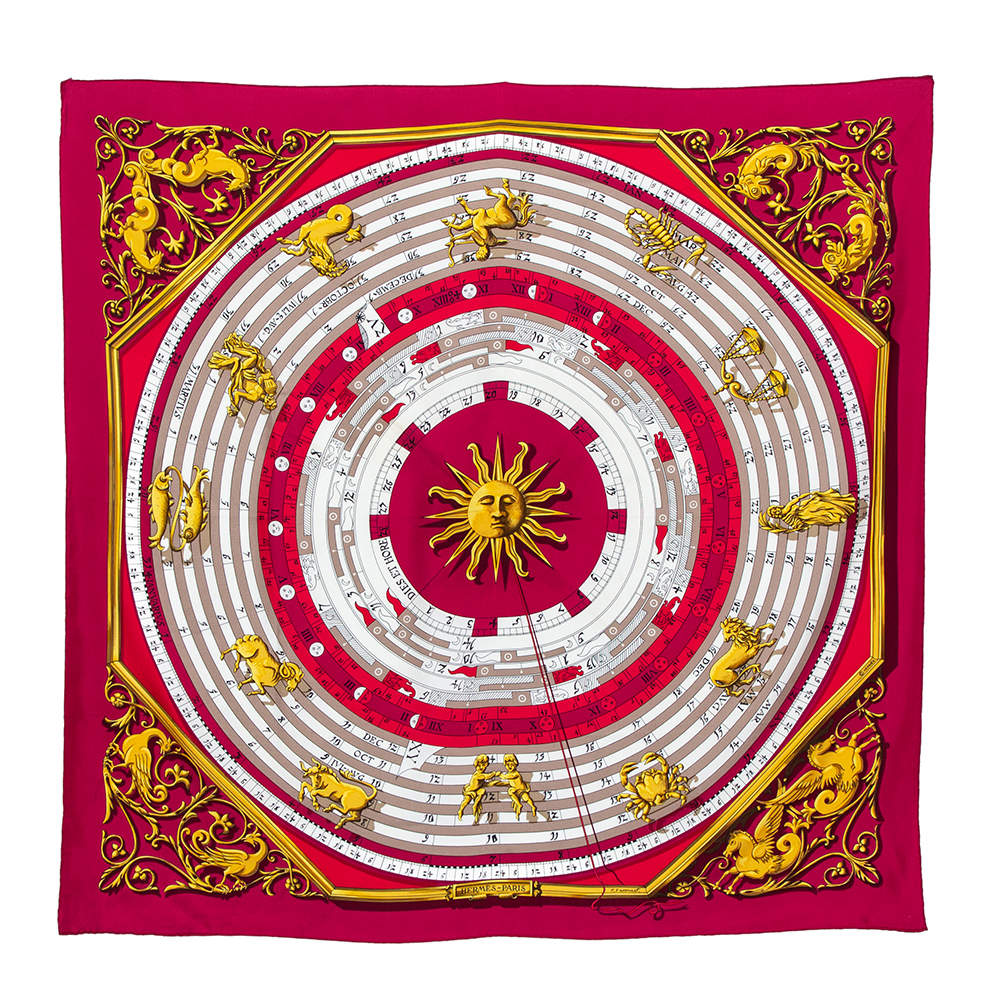 Pre Owned Hermes Pink & Red Dies et Hore Silk Square Scarf