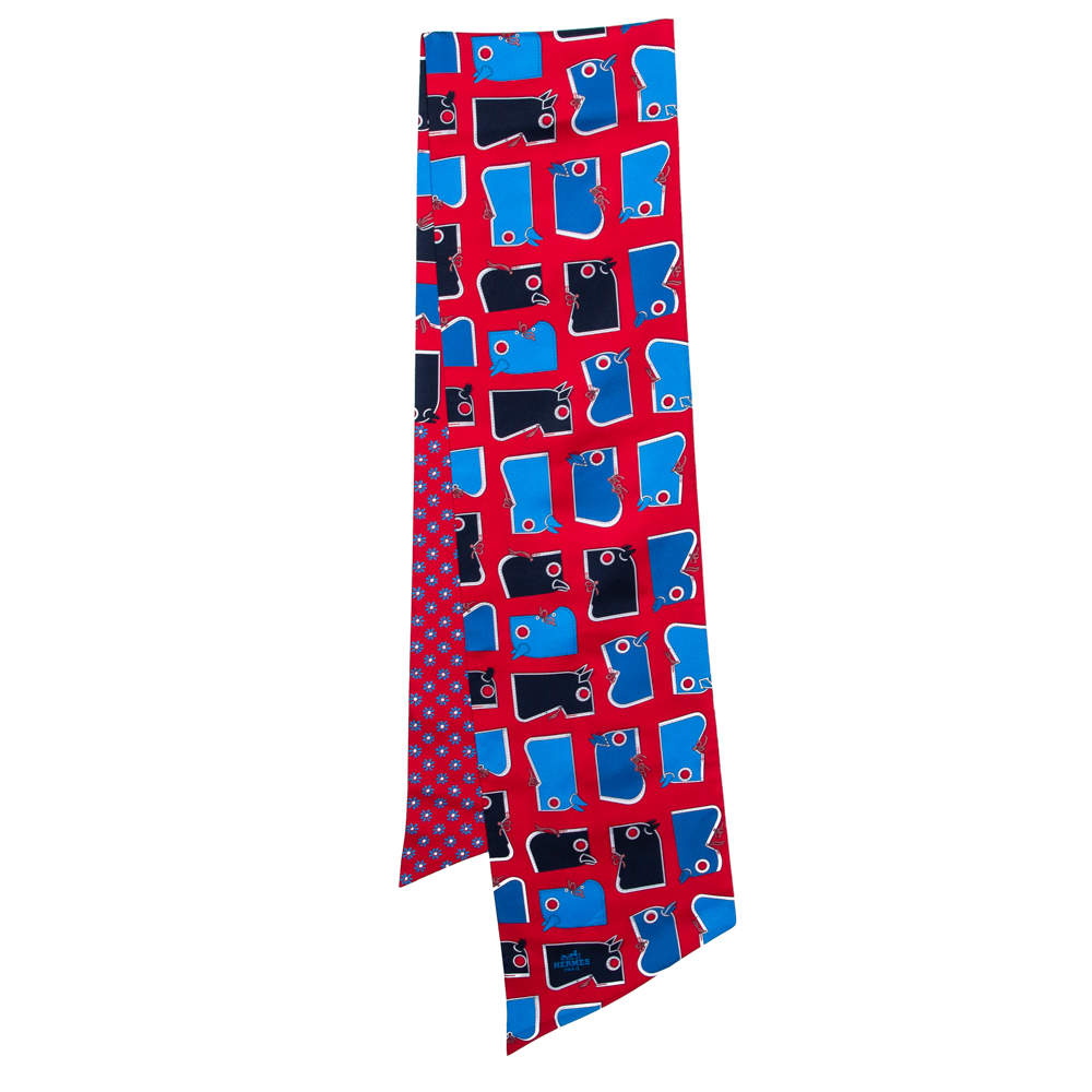 Pre Owned Hermès Red & Blue Camails Silk Maxi Twilly