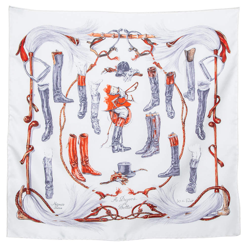 Pre Owned Hermès White A Propos de Bottes Silk Square Scarf