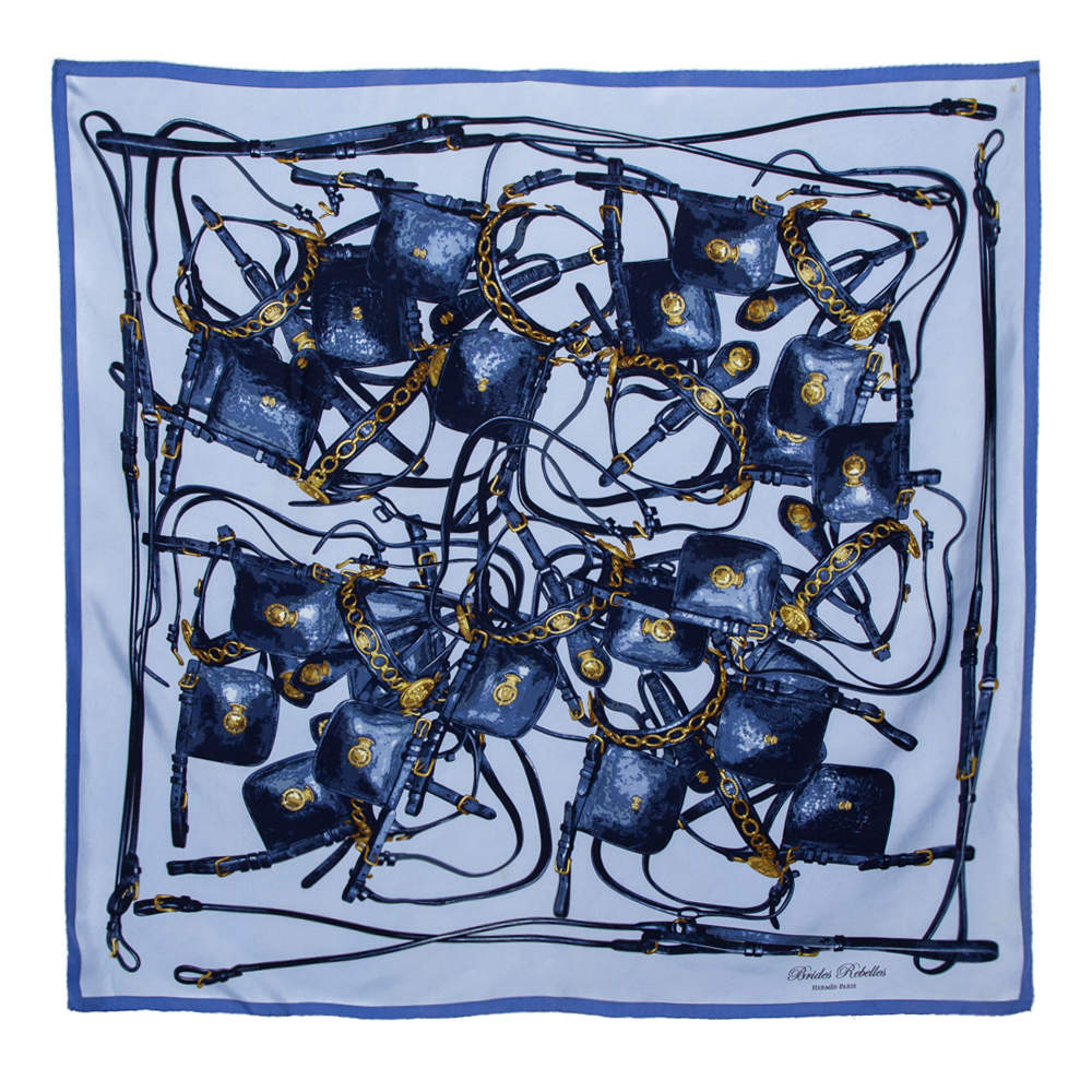 Pre Owned Hermès Blue Brides Rebelles Silk Scarf