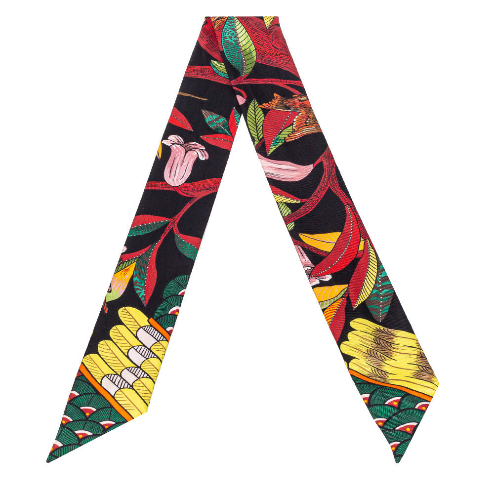 Pre Owned Hermes Multicolor Tree Of Song Silk Twilly