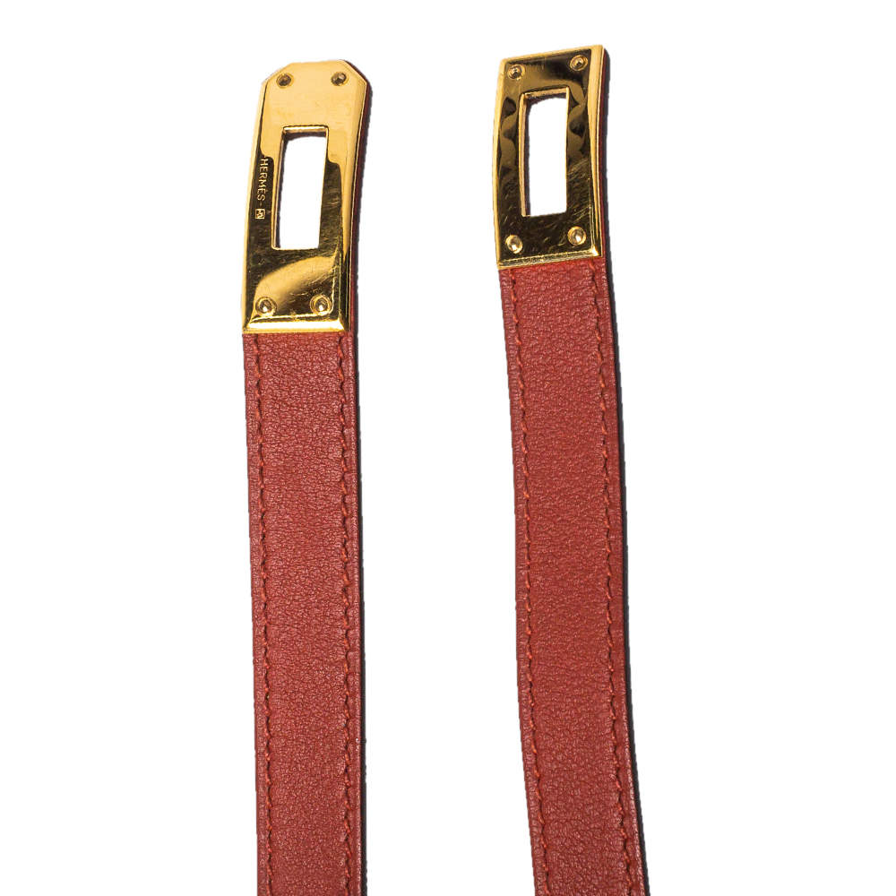 Hermés Cuivre Swift Leather Gold Plated Mini Kelly Double Tour Bracelet T2  Hermes