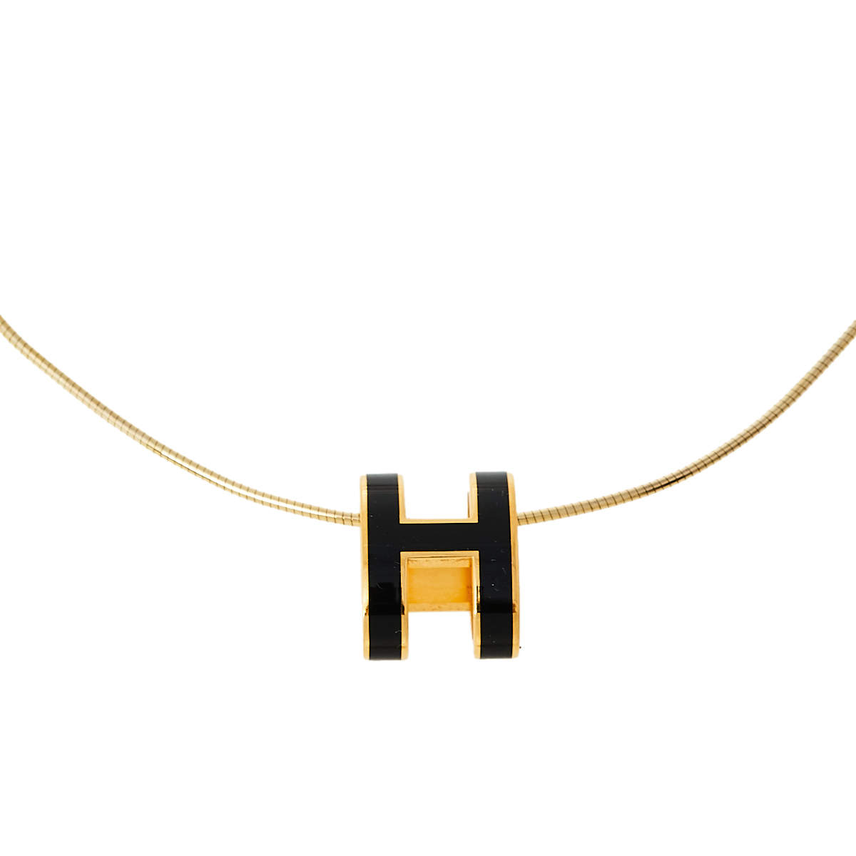 Hermès Pop H Black Lacquered Gold Plated Pendant Necklace