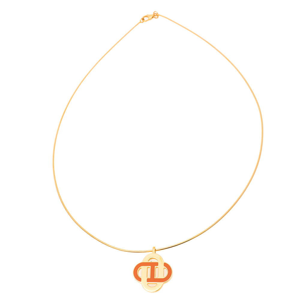 Pre Owned Hermès Gold Plated Lacquer Isatis Pendant Necklace