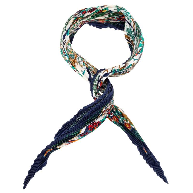 Pre Owned Hermes Multicolor Decoupages Printed Silk Plisse Scarf