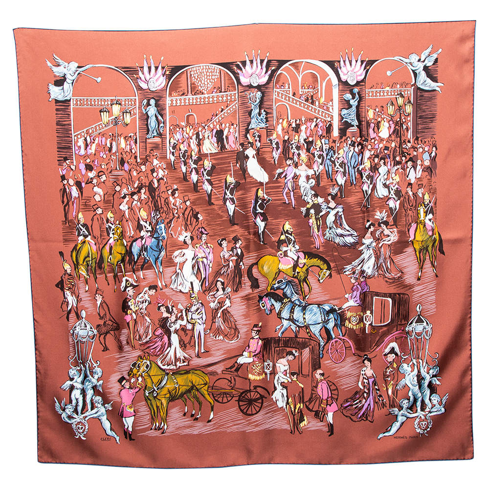Pre Owned Hermès Brown Clerc Silk Scarf