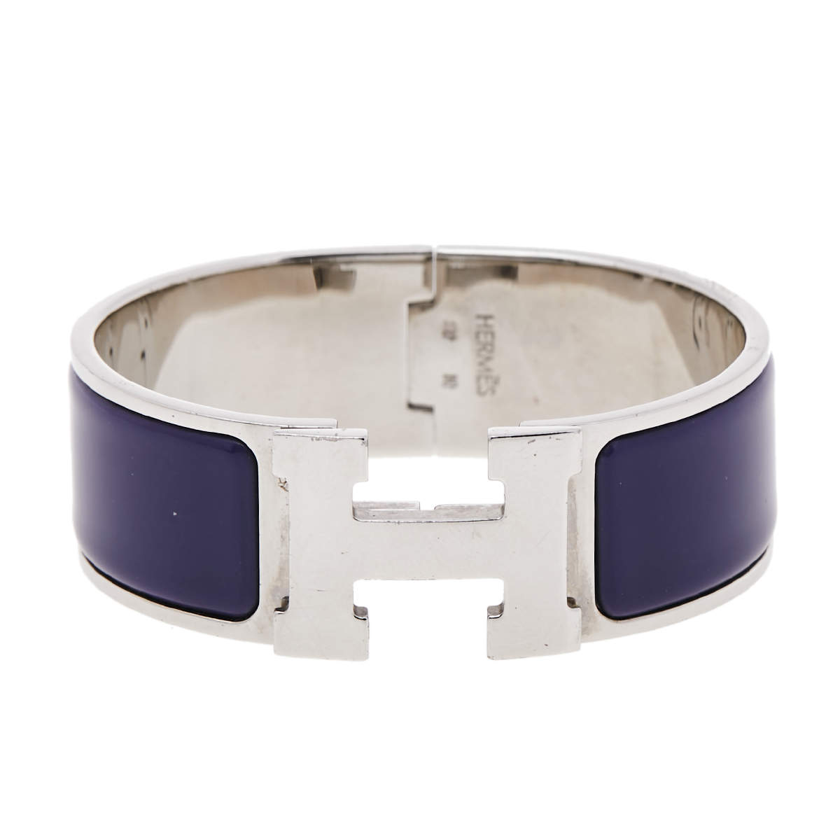Hermès Clic H Purple Enamel Palladium Plated Narrow Bracelet PM