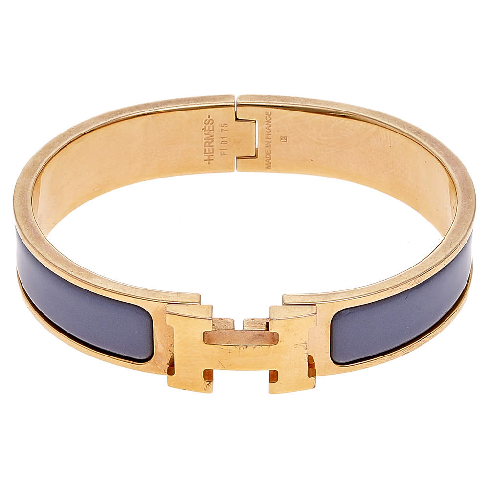 Pre Owned Hermes Clic H Gold Plate Lavender Enamel Cuff Bracelet PM