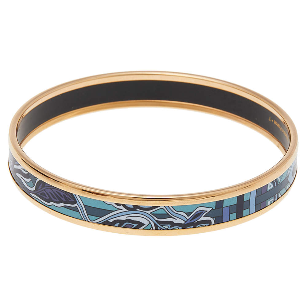 Pre Owned Hermès Multicolor Printed Enamel Gold Plated Bangle Bracelet