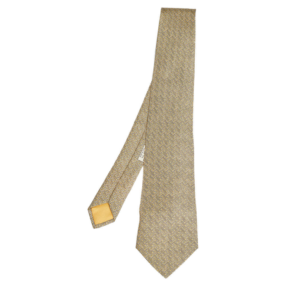 Hermès Yellow Geometric H Print Silk Tie