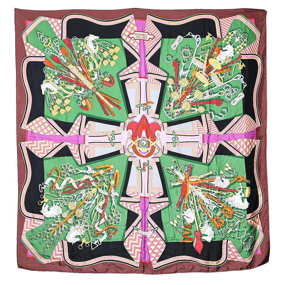 Pre Owned Hermès Multicolor Bouquets Sellier Silk Scarf