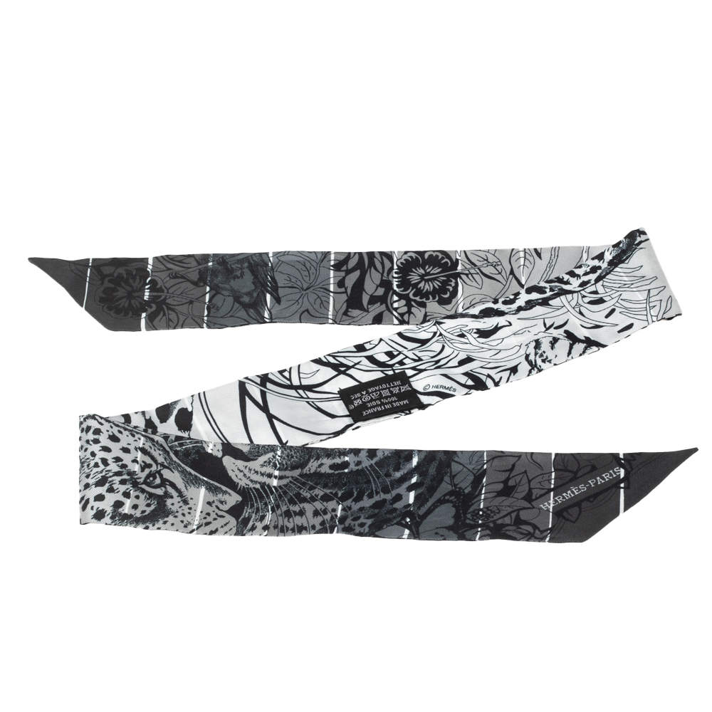 Pre Owned Hermes Grey Jungle Love Rainbow Silk Twilly 