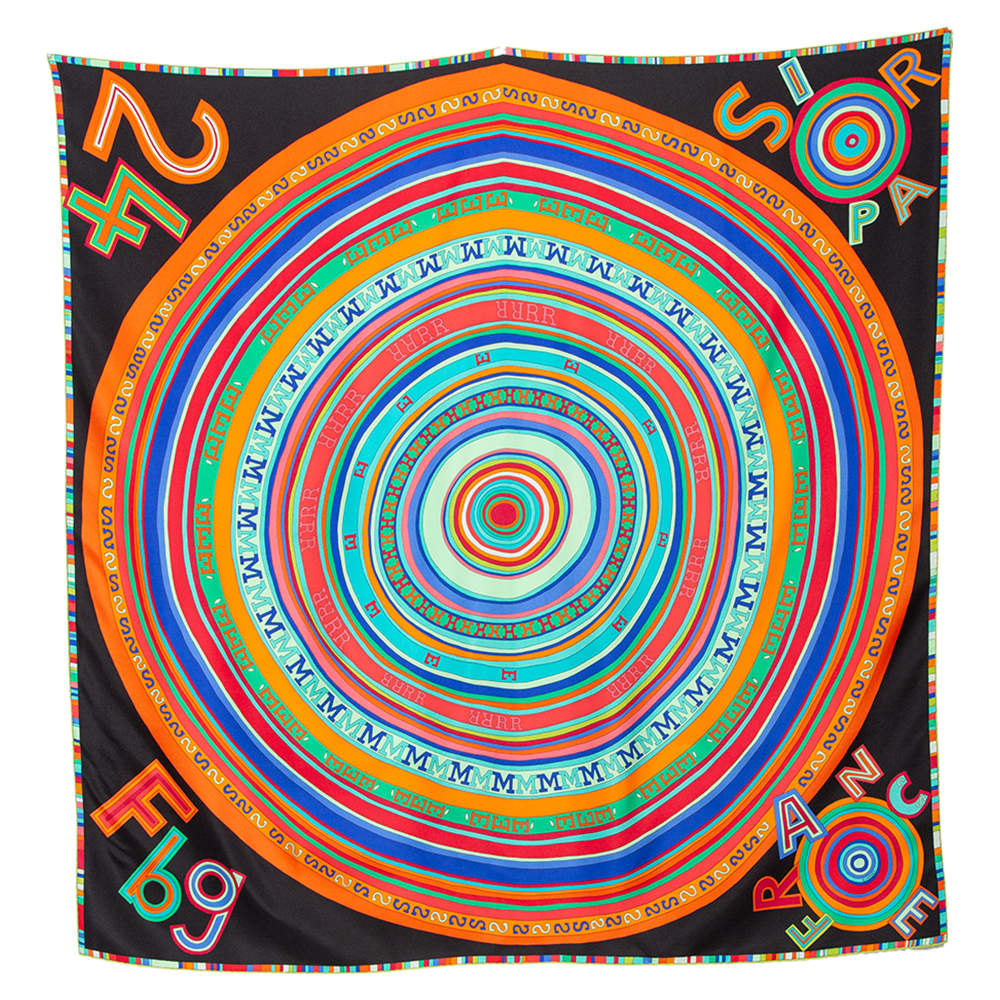 Pre Owned Hermès Multicolored Logo Printed Silk Scarf