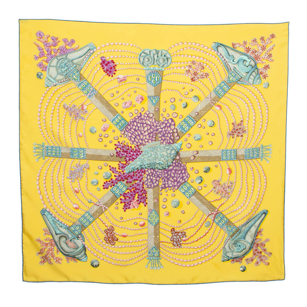 Pre Owned Hermès Yellow Chemins de Corail Silk Scarf