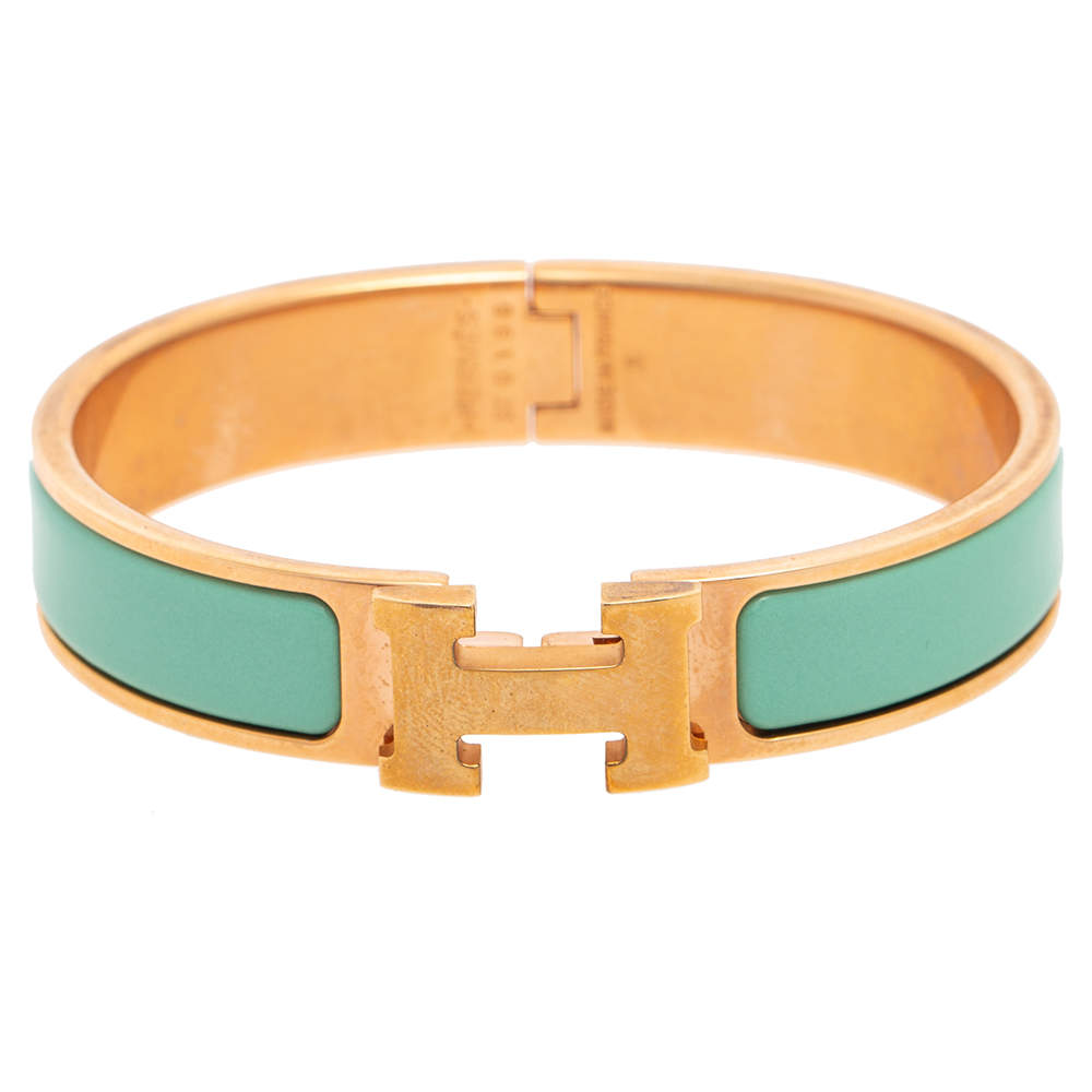 Pre Owned Hermes Blue Enamel Gold Plated Clic H Bracelet