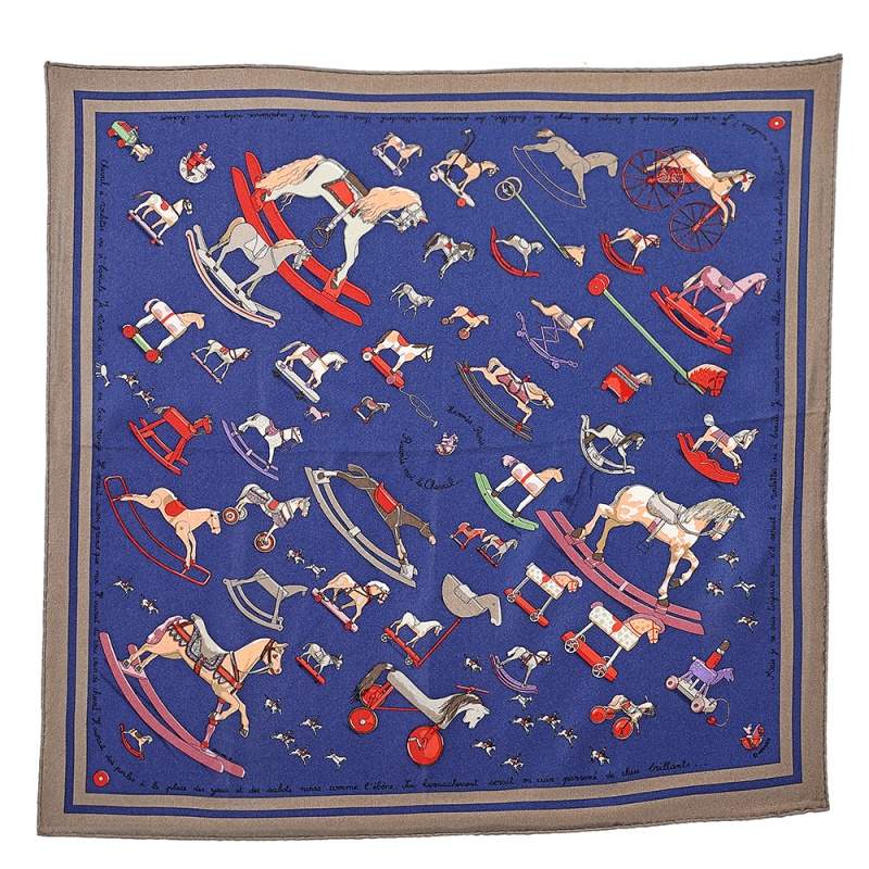Pre Owned Hermès Blue Raconte Moi Le Cheval Silk Gavroche Scarf