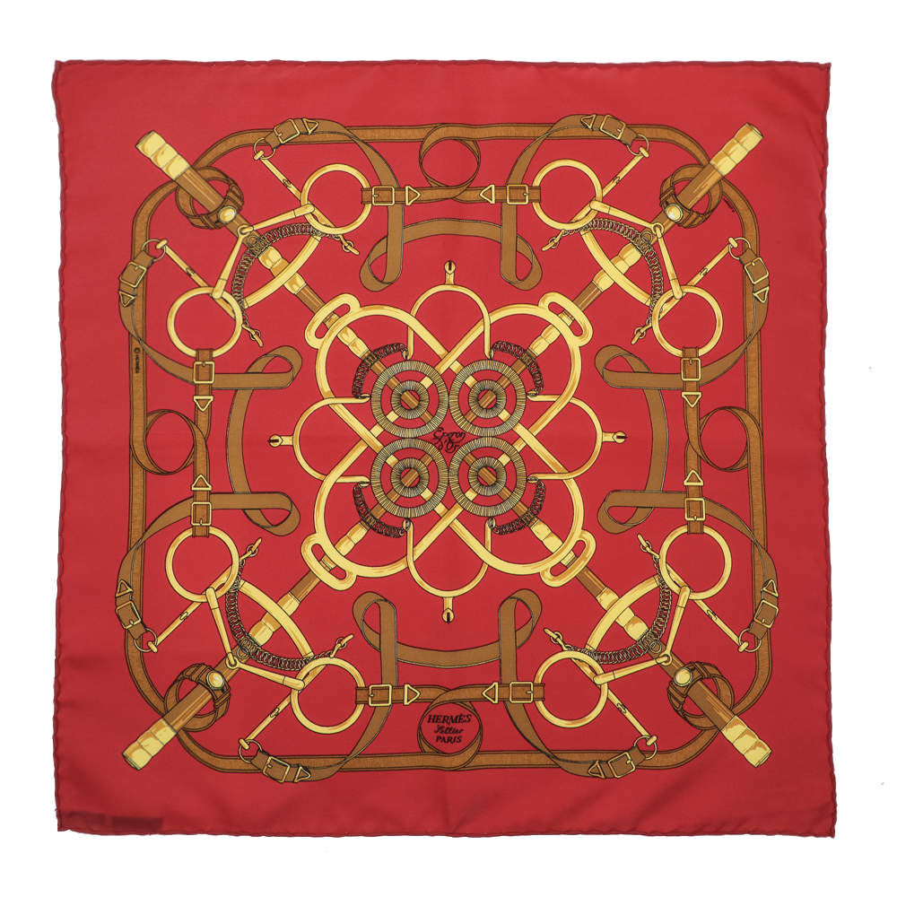 Hermes Red Eperon d'Or Silk Square Scarf