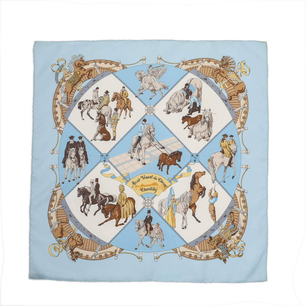 Pre Owned Hermes Blue Musee Vivant du Cheval Chantilly Silk Handkerchief