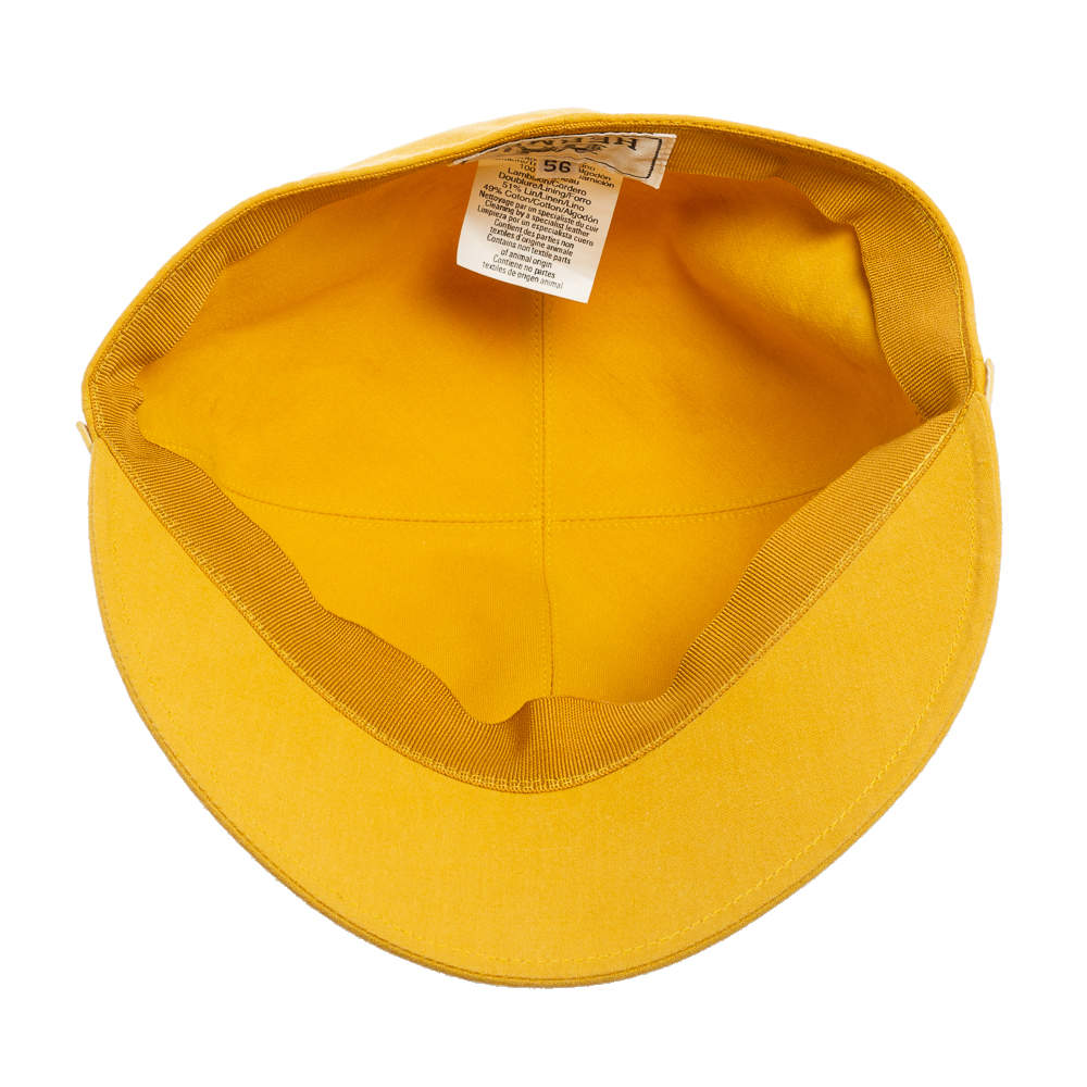 Hermes Yellow Cotton & Linen Leather Strip Detail Cap Size 56