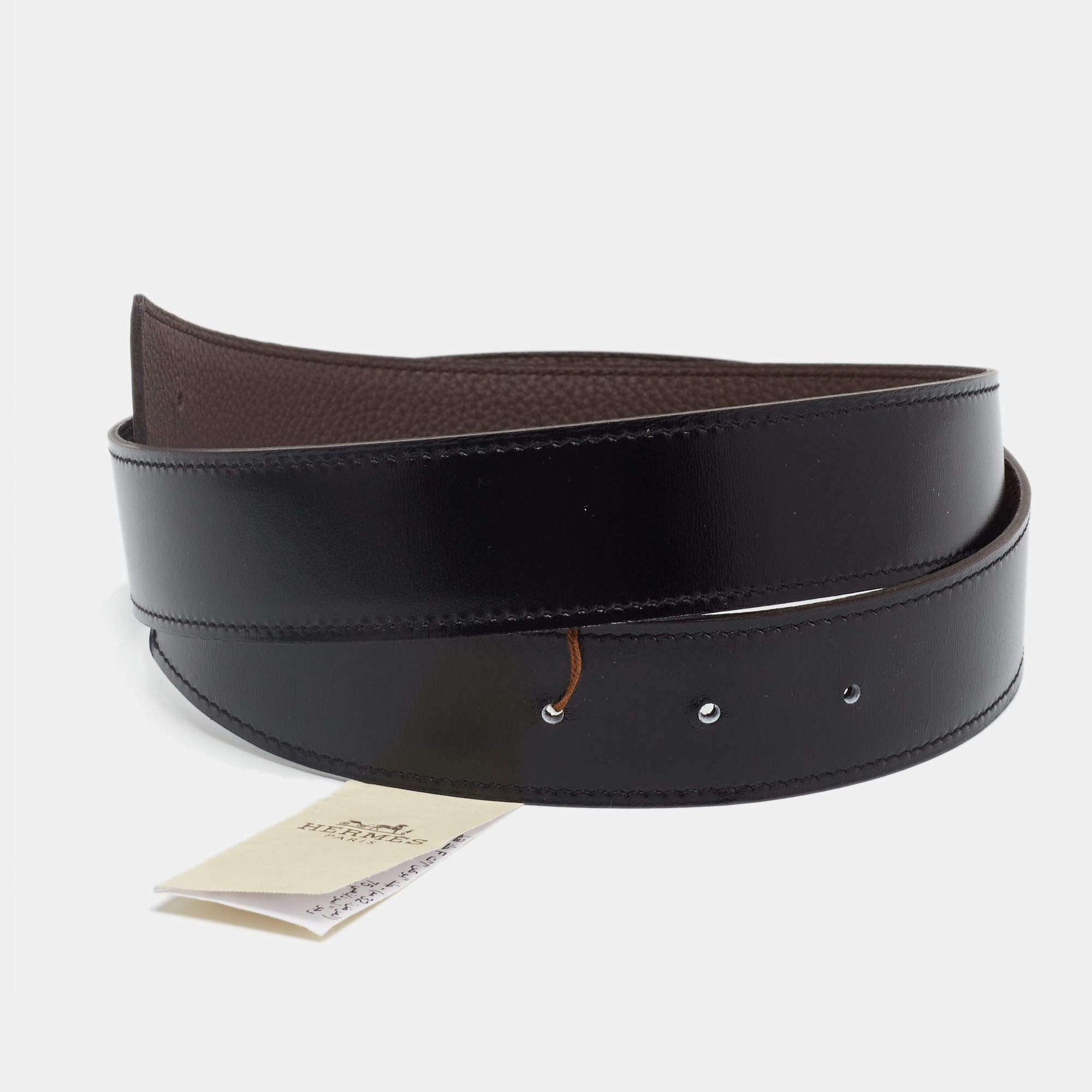 Pre Owned Hermes Noir/Chocolat Box and Togo Leather Reversible Belt Strap 85CM