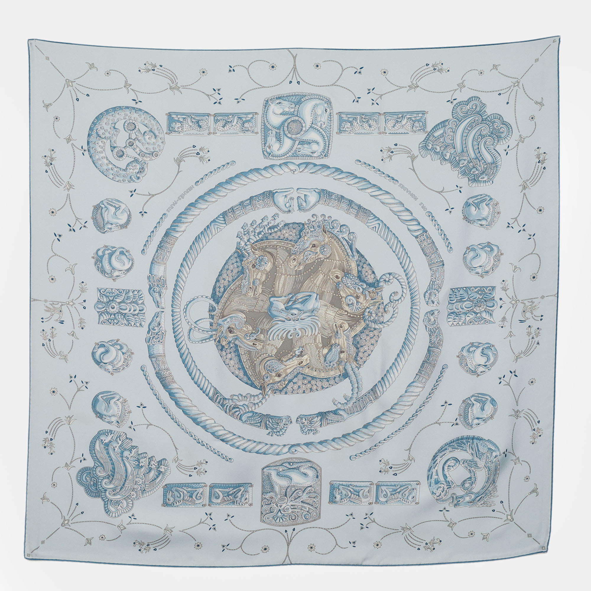 Pre Owned Hermès Blue Ors Nomades Silk Scarf