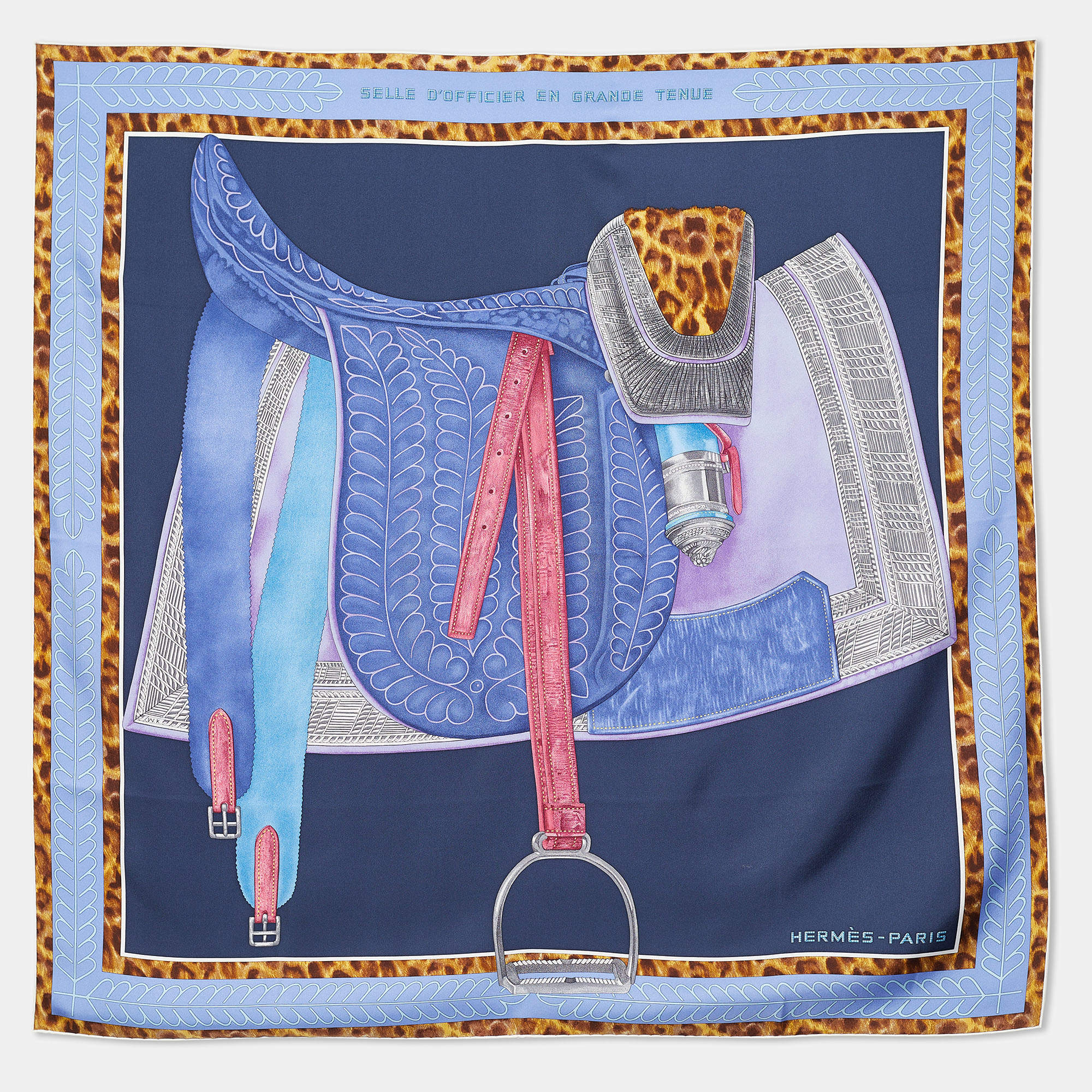 Pre Owned Hermès Black Selle D'Officier En Grande Tenue Silk Scarf