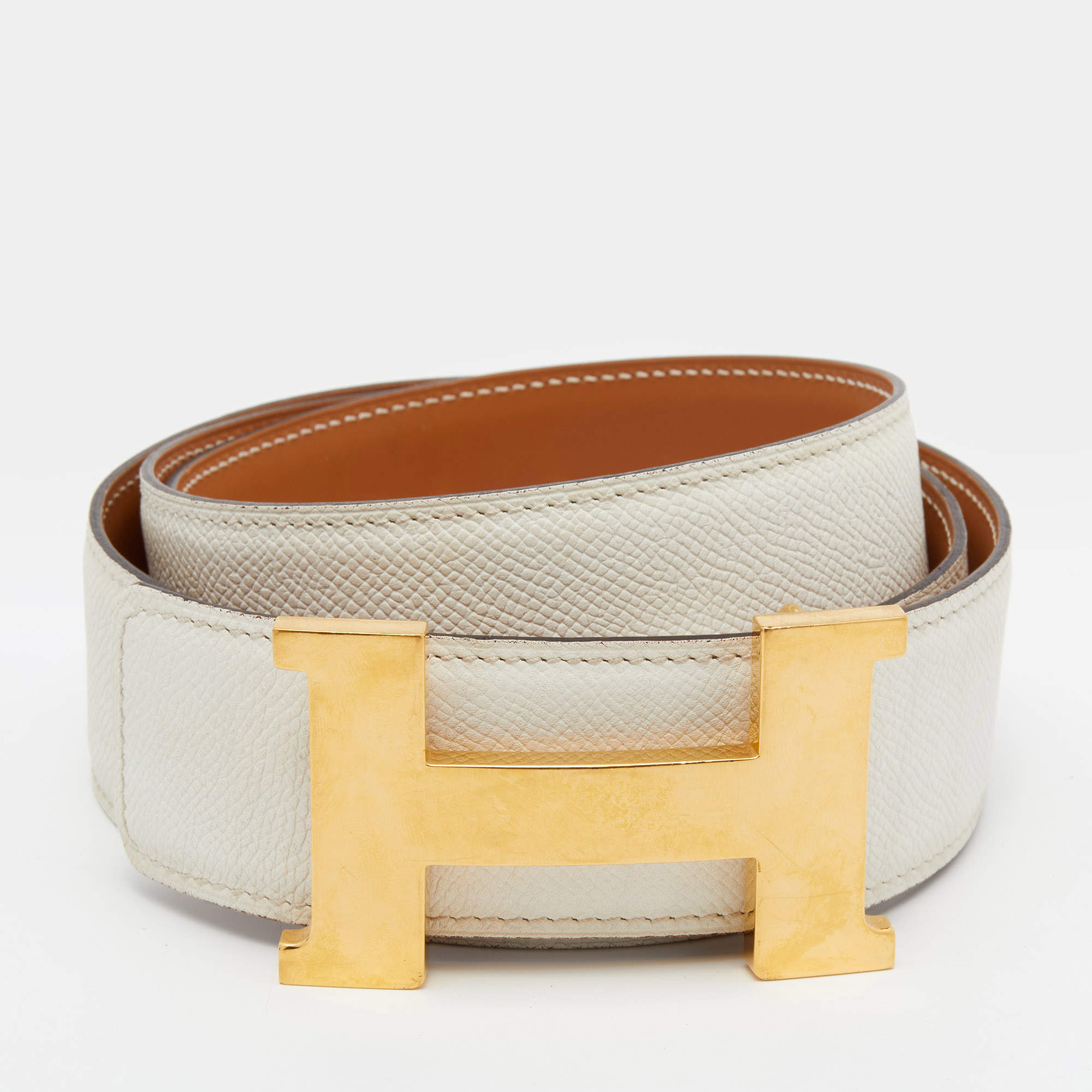 Hermès BELT HERMES BUCKLE H CONSTANCE BRUSHED STEEL T100 REVERSIBLE BOX  EPSOM Leather ref.691589 - Joli Closet