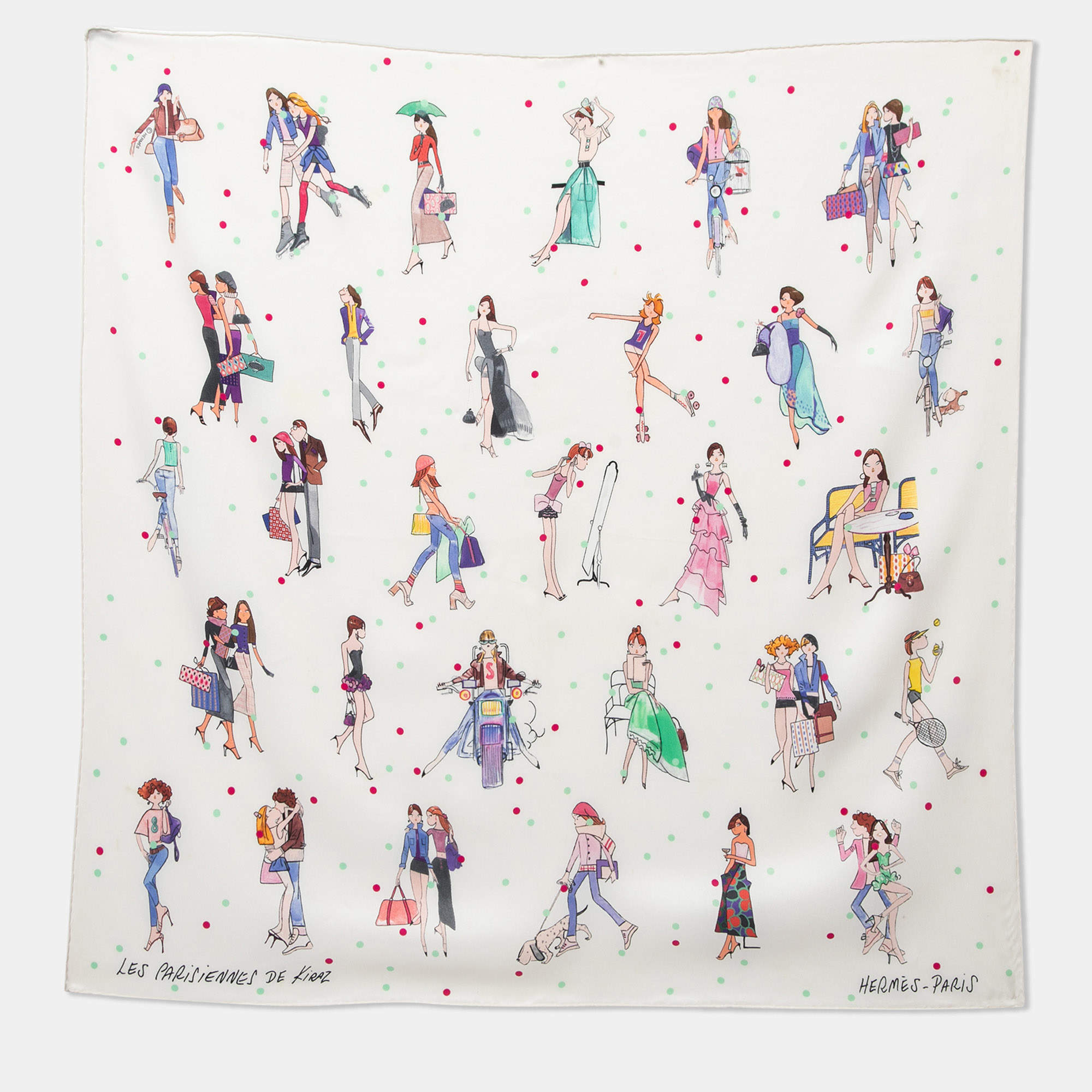 Pre Owned Hermès Off- White Les Parisiennes De Kiraz Silk Scarf